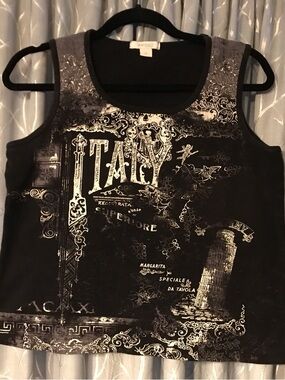 Dress Barn Black Metallic Italy Graphic Tank M/L